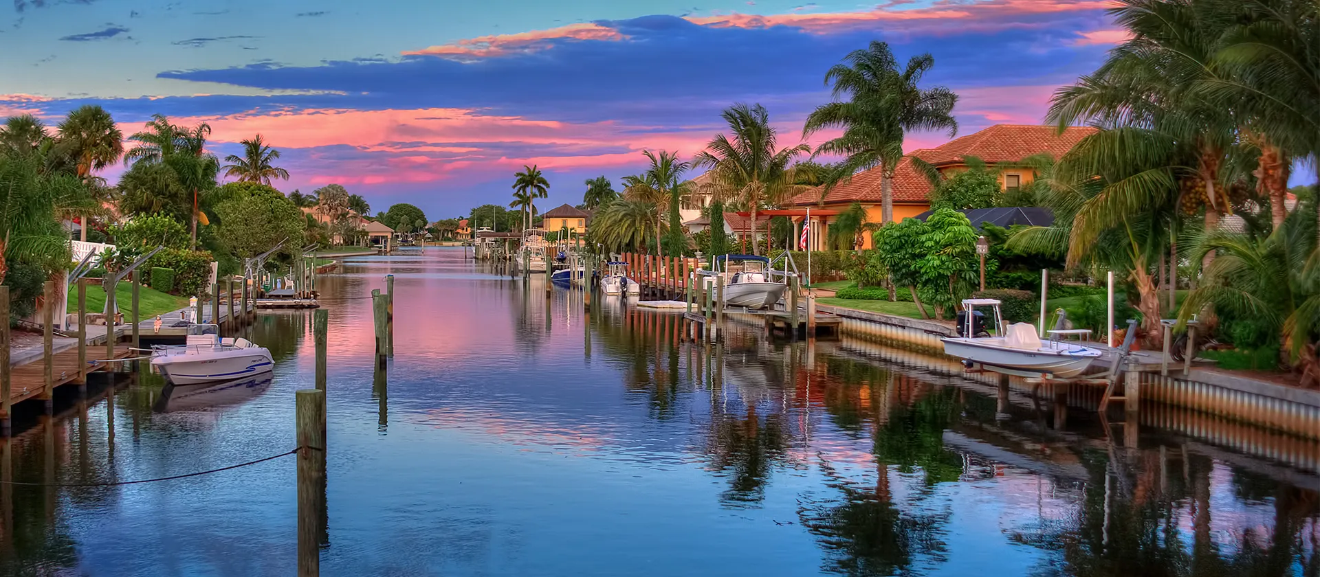 Waterfront sunset canal in St. Petersburg, Florida